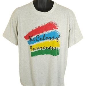 The Colors Of Awareness T Shirt Vintage 90s Art Tee Rainbow Made In USA Mens XL